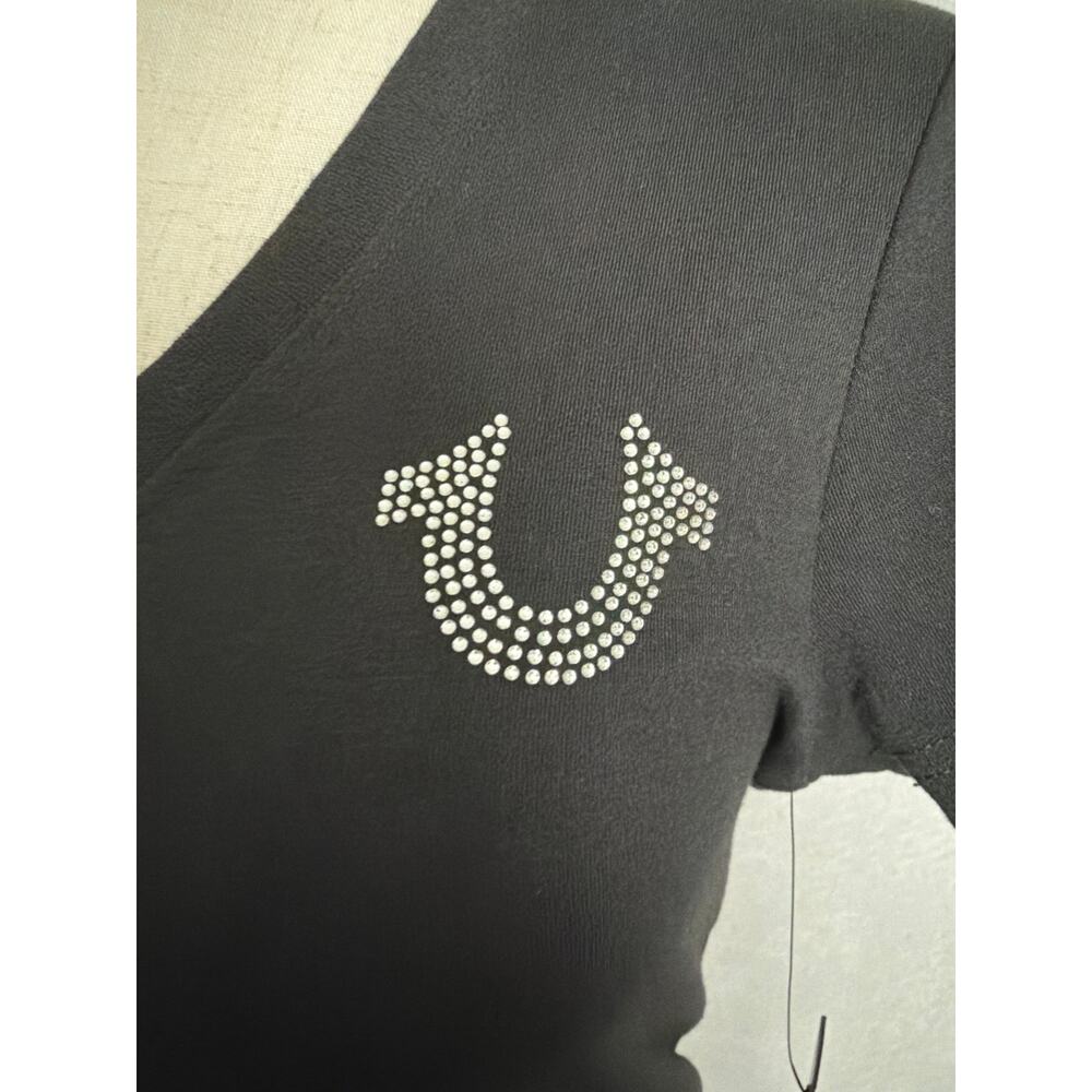 True Religion Buddha Logo T-shirt V-Neck Jet Black Women's Small NEW - Picture 2 of 10